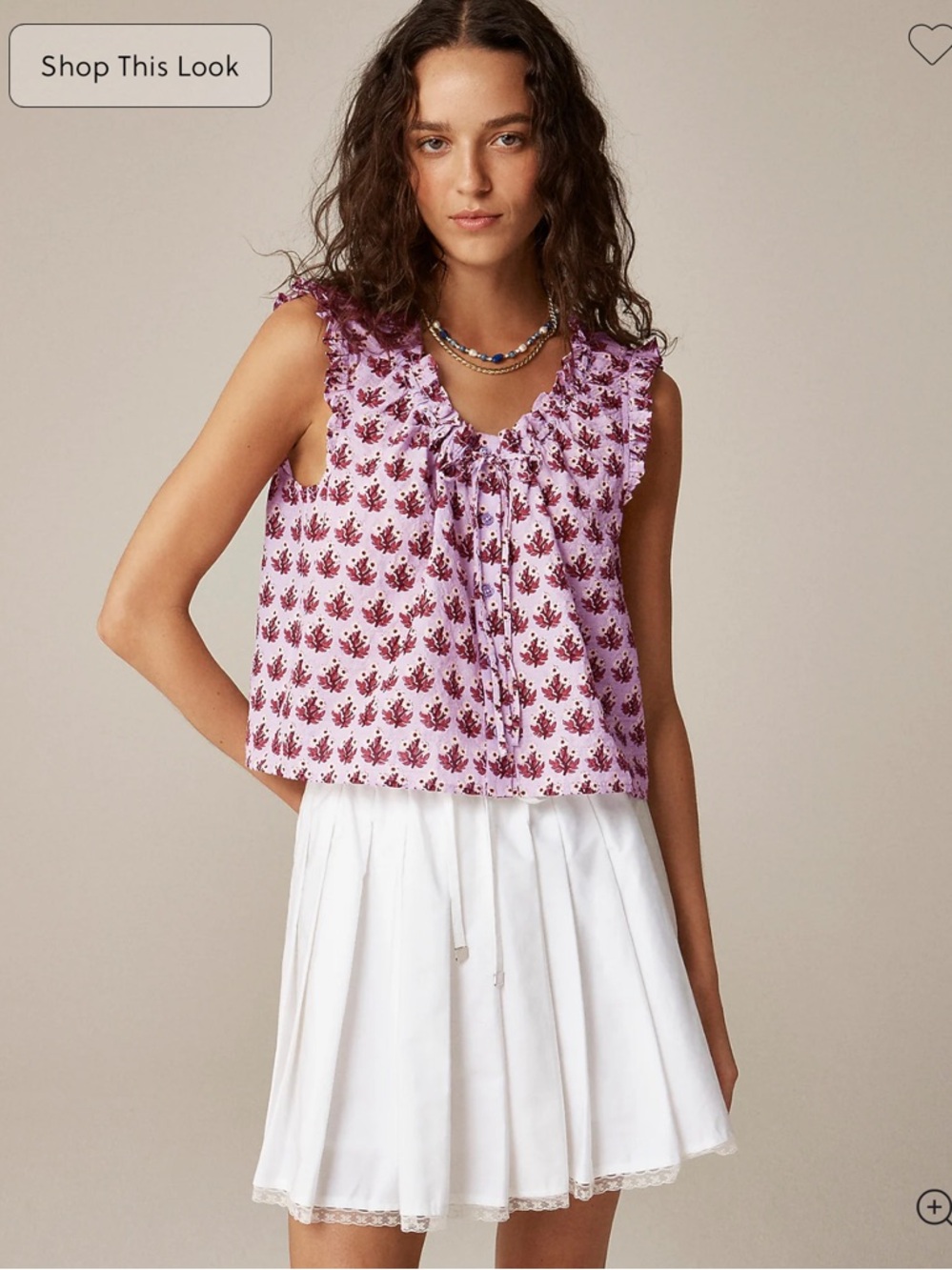NWOT! J.Crew Lavender Ruffle-trim button-up top in block print